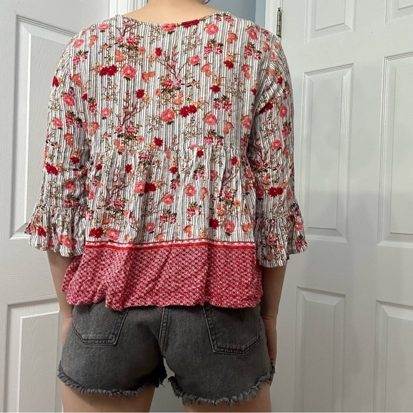 Raga Anthropologie Blouse Floral Boho Tassels Flowy Hippie Oversized Size Medium - Picture 3 of 8